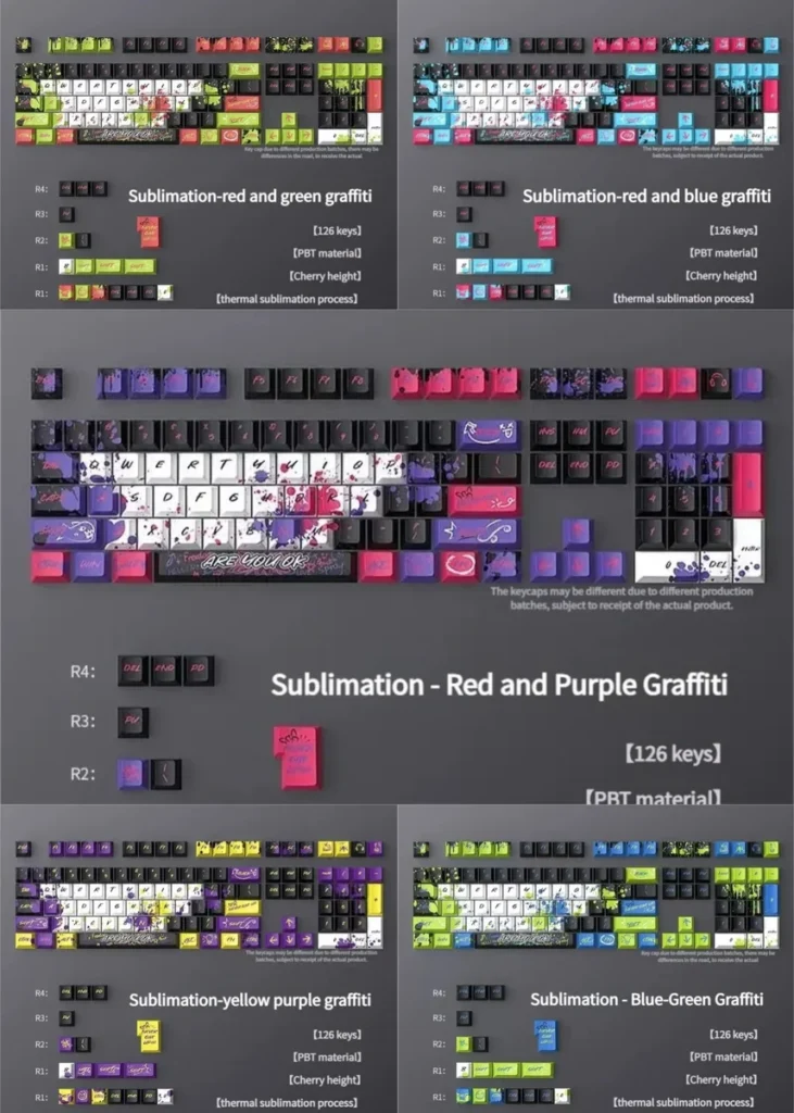 Unleash urban art with this PBT graffiti keycap set, featuring a dynamic street art design and vibrant spray paint aesthetics.