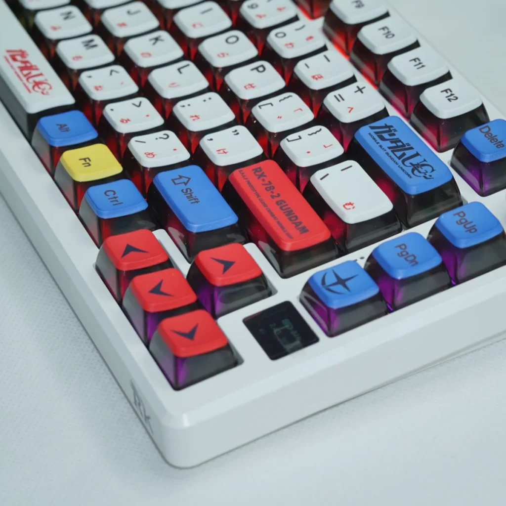 Dynamic gallery images of the Gundam Mecha Translucent Japanese Keycap Set, highlighting its iconic design, clear panels, and artistic sci-fi aesthetics.