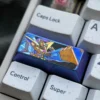 A premium Gundam Titanium Keycap, 2.25U Mecha Spirit, crafted from vibrant anodized titanium alloy, showcasing its intricate industrial sci-fi design.