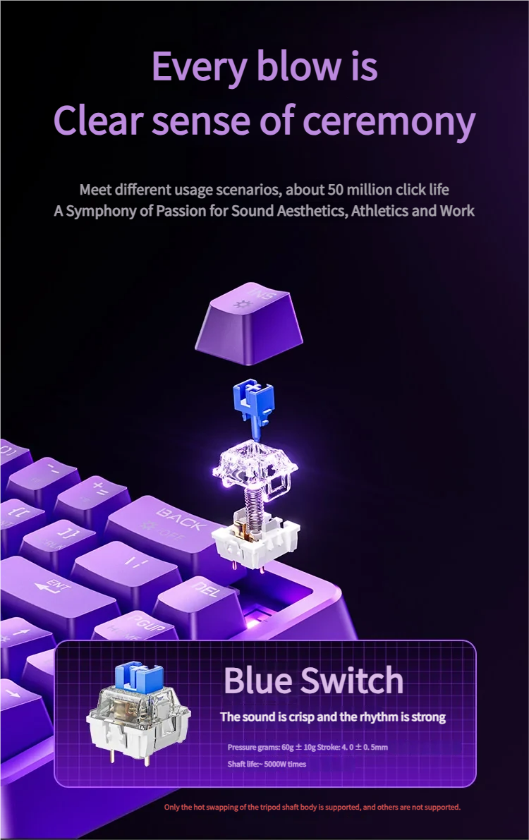 Sleek Hacker KB02 Tri-Mode Gaming Keyboard gallery revealing its compact form factor, dynamic RGB lighting, and hot-swappable keys from various premium angle.