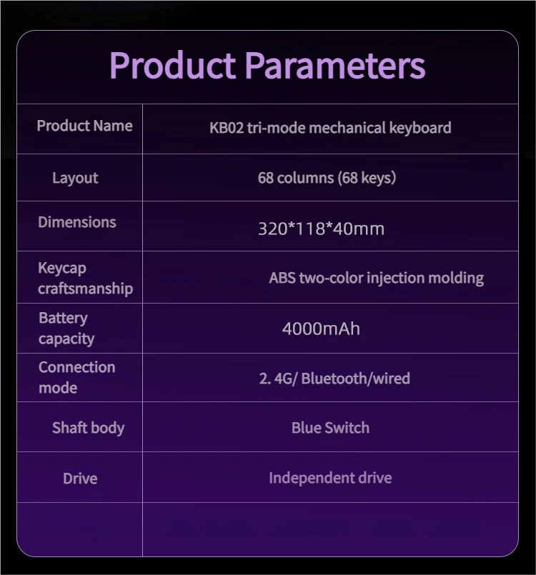 Close-up of the Hacker KB02 Tri-Mode Gaming Keyboard highlighting its dynamic RGB lighting and compact, premium build for an immersive gaming experience.