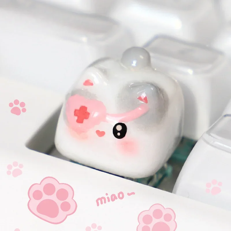 Gallery of unique handcrafted 3D cat keycaps, featuring playful stacked designs from different perspectives, adding whimsical charm to any keyboard.