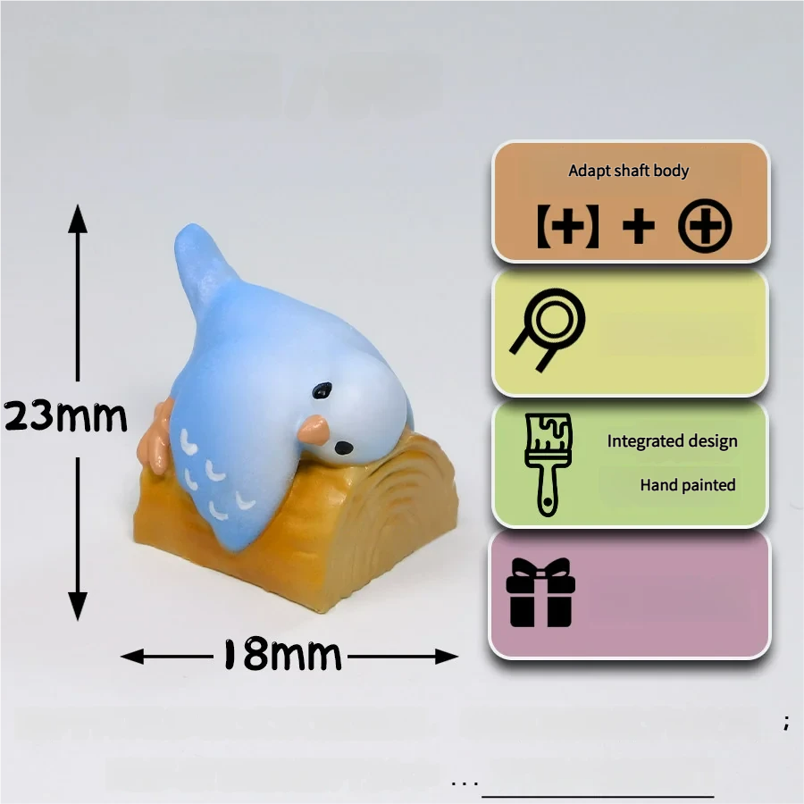 Whimsical handcrafted 3D artisan Parrot Hugging Stump featuring a vibrant blue parrot perched on a wooden stump with a delicate pink peony flower.