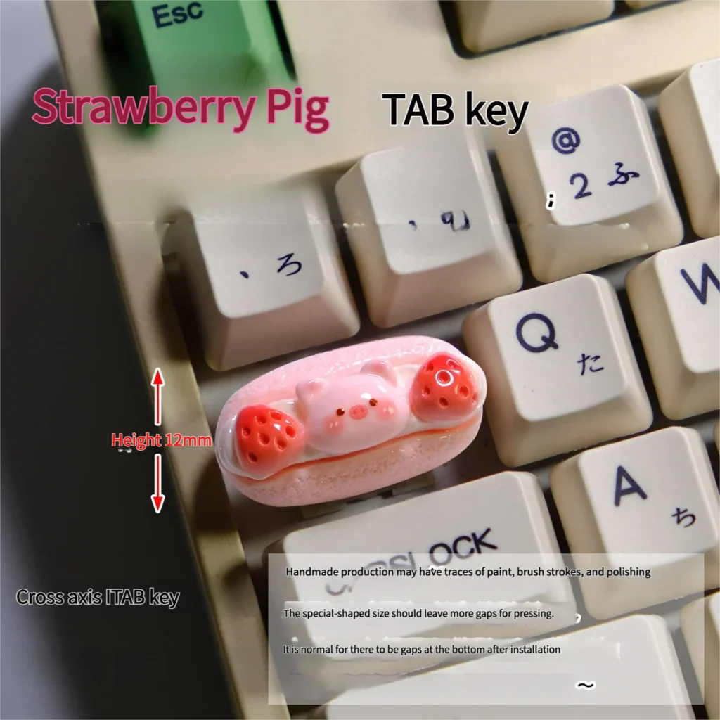 Adorable handmade 3D piggy keycaps, showcasing various angles of whimsical, dessert-inspired pastel pig characters. These custom keycaps are charming.