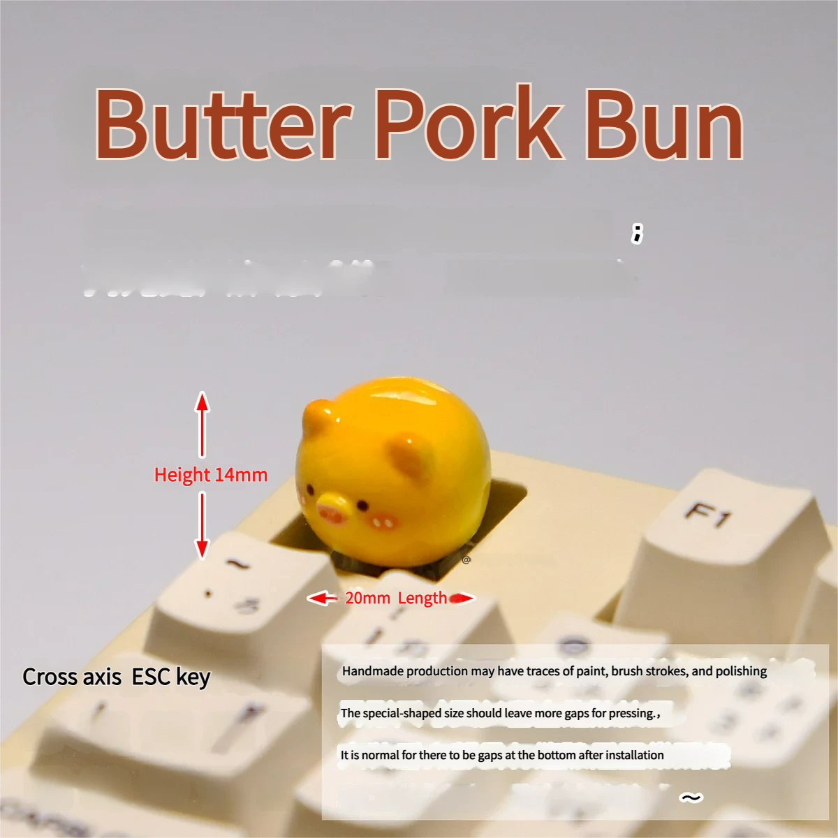 Adorable handmade 3D pig keycap shaped like a soft, pastel yellow butter bun, featuring a whimsical pig character.