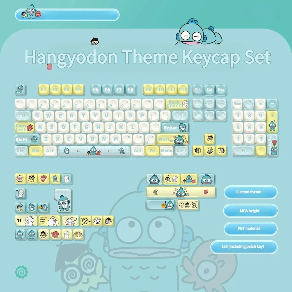 Exclusive Hangyodon Clownfish PBT keycaps set, featuring playful, vibrant orange and white clownfish art for a unique oceanic keyboard theme.