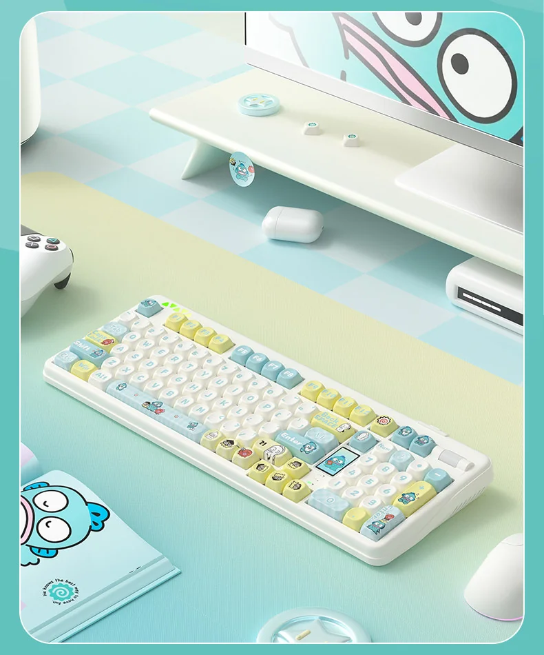 Exclusive Hangyodon Clownfish PBT keycaps set in vibrant oceanic hues, showcasing playful Hangyodon and clownfish designs.