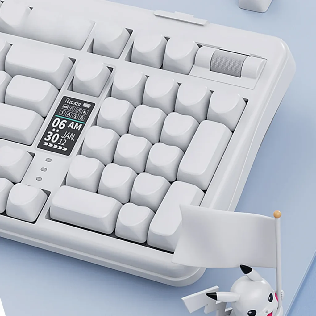 Gallery of the elegant pure white Heart PBT keycap set, showcasing its durable PBT material and minimalist heart design from multiple angles for a premium setup.