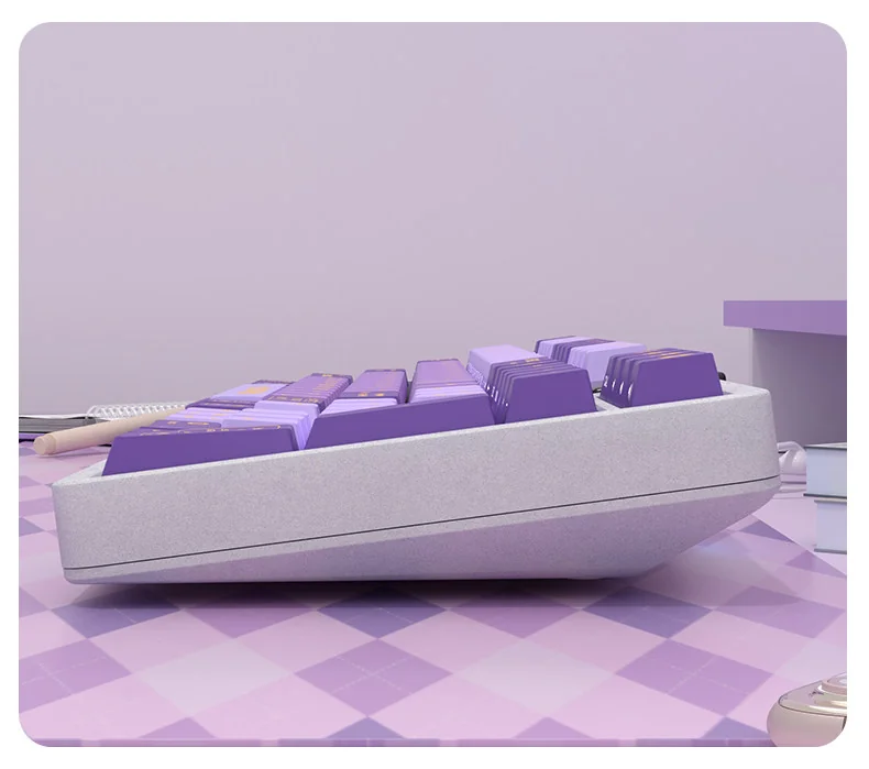 Playful Hi Score Girl side-printed PBT backlit keycaps full set, featuring vibrant retro arcade pixel art and anime characters.