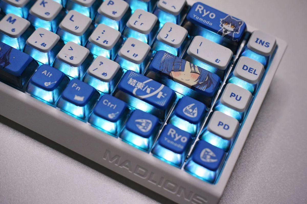 Vibrant Bocchi the Rock! Yamada Ryo four-sided backlit keycaps set, showcasing illuminating anime art for discerning keyboard enthusiasts.