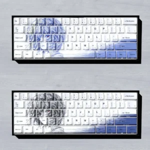 Iconic Ayanami Rei Line Art PBT keycaps set on a sleek keyboard, showcasing the minimalist design and subtle backlighting, elevating your setup.