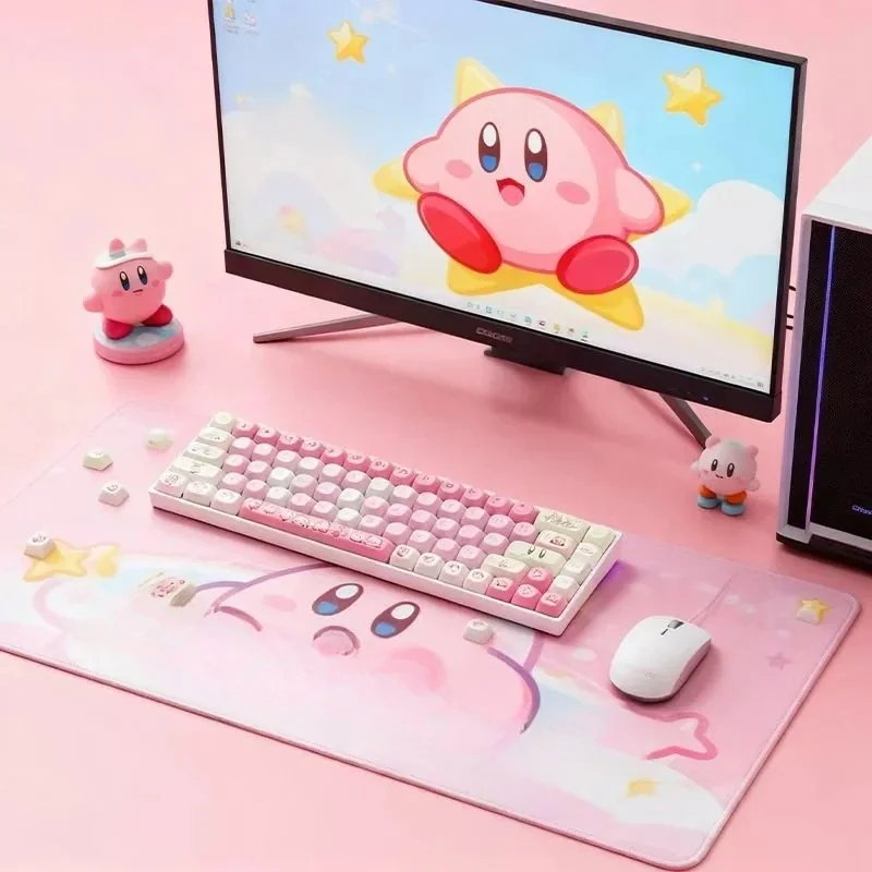 Vibrant Kirby PBT MOA profile keycaps set displayed from multiple angles. Showcasing iconic character art and pastel hues, these durable, ergonomic keycap.