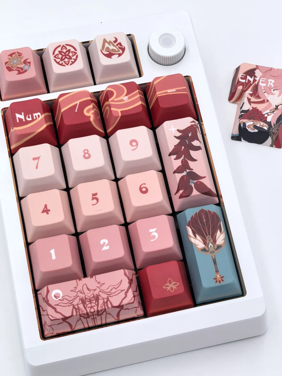 Exclusive Jiaoqiu Honkai Star Rail artisan keycap set displayed from various angles, showcasing its elegant character design and vibrant, intricate design.