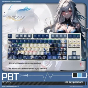 Exclusive Jingliu PBT backlit keycaps set for Honkai Star Rail, showcasing elegant ice-themed anime art in mysterious purple and blue.