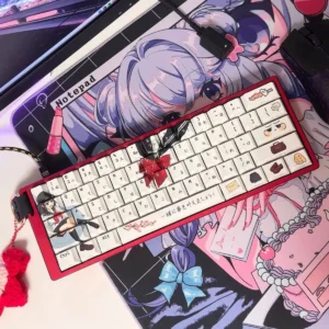 Charming JK Girl PBT anime keycaps set, beautifully displaying original custom JK Keycaps with playful Japanese schoolgirl art.