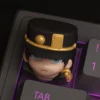 Artistic Jotaro Kujo Jojo keycap displayed from a unique angle, showcasing its vibrant anime character design and 3D printed texture. An iconic Jojo's design.