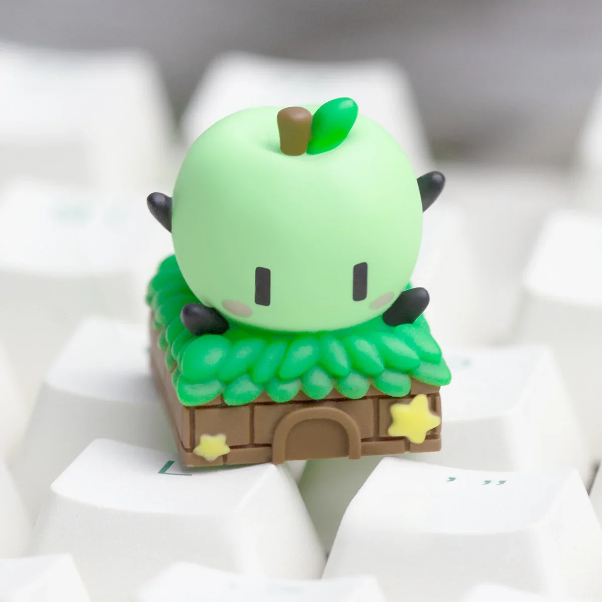 A gallery of whimsical handcrafted Stardew Valley Junimo ESC keycaps, showcasing vibrant resin details from multiple playful angles.
