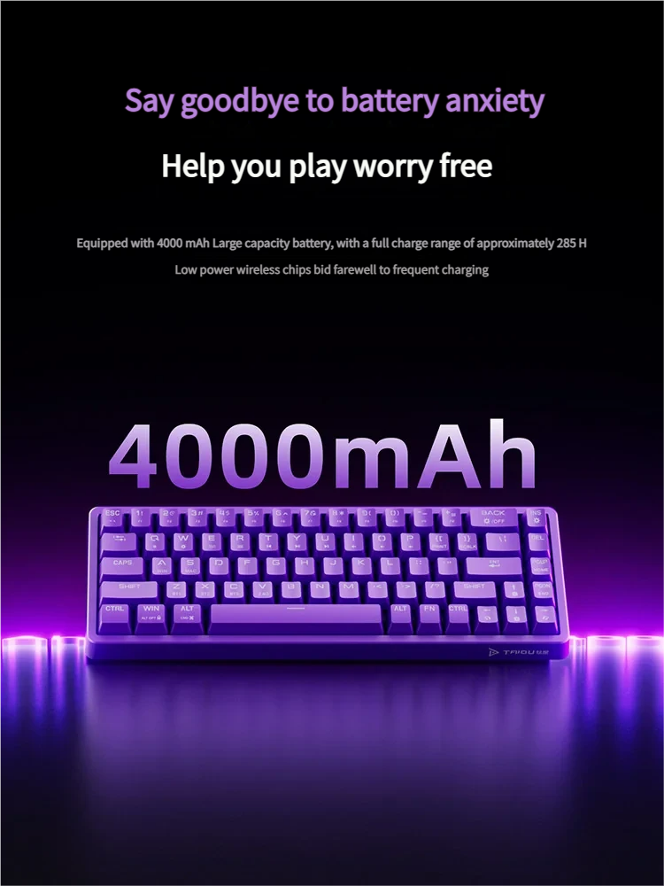 KB02 Tri-Mode Hot-Swappable 68-key mechanical keyboard shown from multiple angles, featuring its sleek design, vibrant RGB, and unique keycaps.