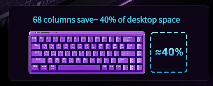 Premium KB02 Tri-Mode Hot-Swappable 68-key mechanical keyboard in stunning Nebula Purple, showcasing its sleek, futuristic design and vibrant RGB light.