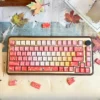 Exquisite Autumn Maple PBT keycaps set, showcasing vibrant red and autumnal art from multiple angles, designed for beautiful backlight design.