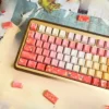 Autumn Maple Keycaps set, main image featuring exquisite traditional PBT art with vibrant red hues, perfect for backlight.