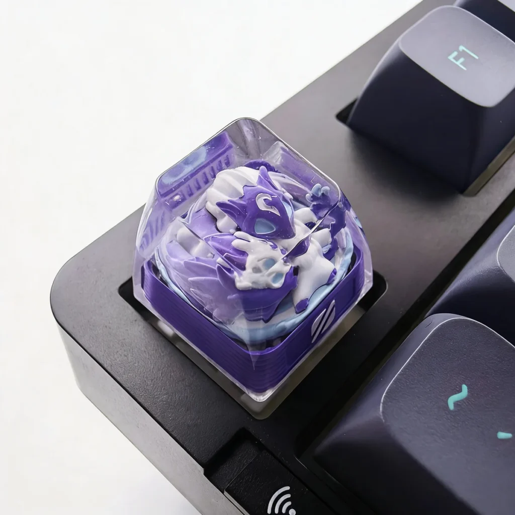 Ethereal Kindred Keycap, a handcrafted League of Legends artisan piece in translucent SA profile resin.
