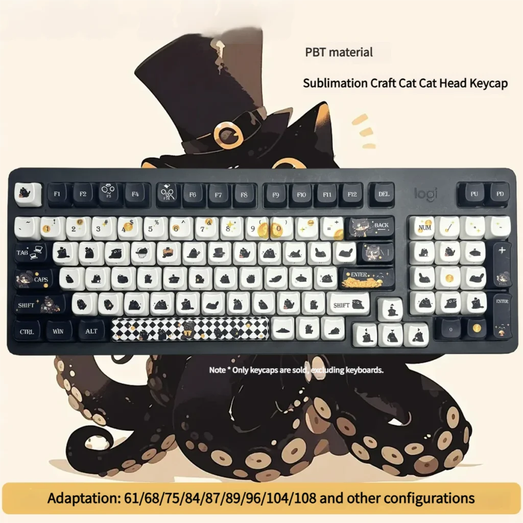 Whimsical Klein Moretti Cat Keycaps Set: LoM Feline Set, showcasing the exclusive Lord of Mysteries chibi character design.