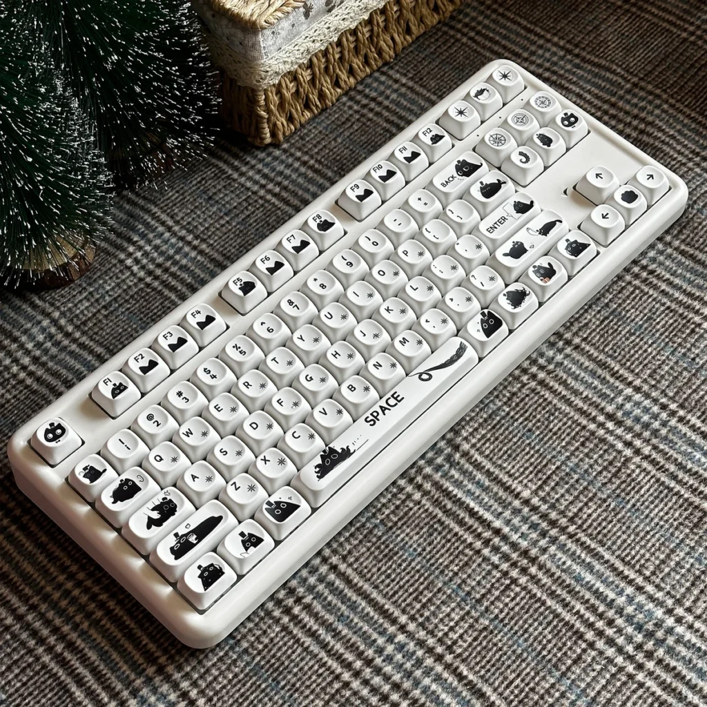 Striking Klein Moretti cat keycaps set made from premium PBT, showcasing iconic minimalist feline art for a modern keyboard setup.