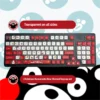 A collection of playful Kumamon Christmas PBT keycaps set from various angles, showcasing their vibrant festive designs and glowing four-sided RGB translucent design.