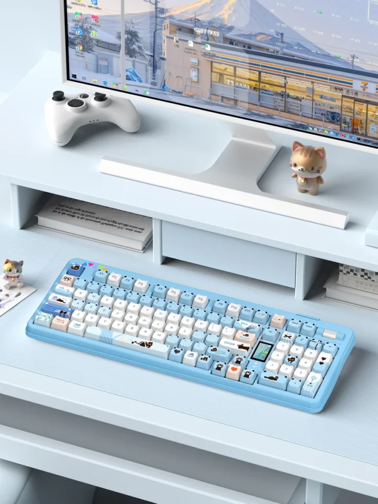 Whimsical Lazy Cat Keycap Set main image showing an adorable, relaxed cartoon cat design on a durable PBT MAO profile keycap, adding playful charm to any keyboard.