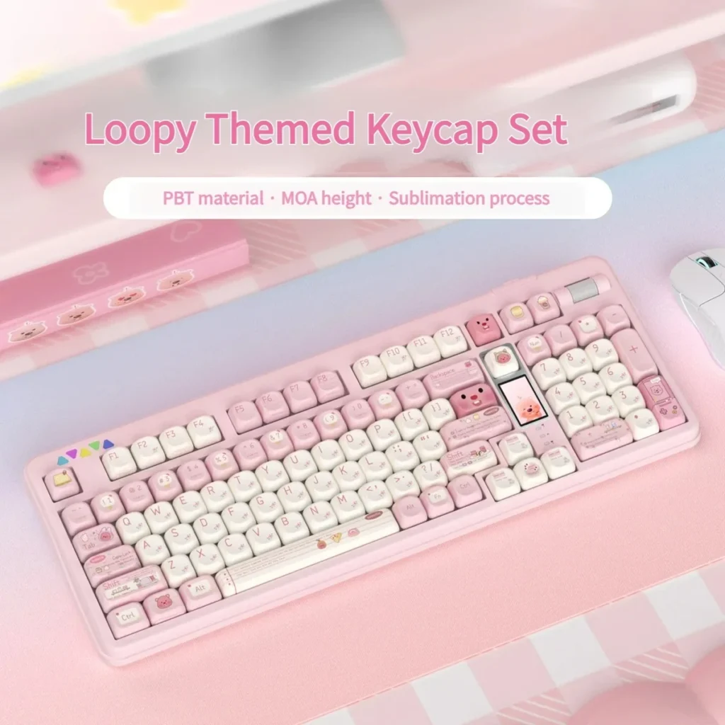 Main image of adorable Loopy Beaver PBT keycaps set. These playful beaver keycaps feature durable PBT material and a whimsical MOA profile design.