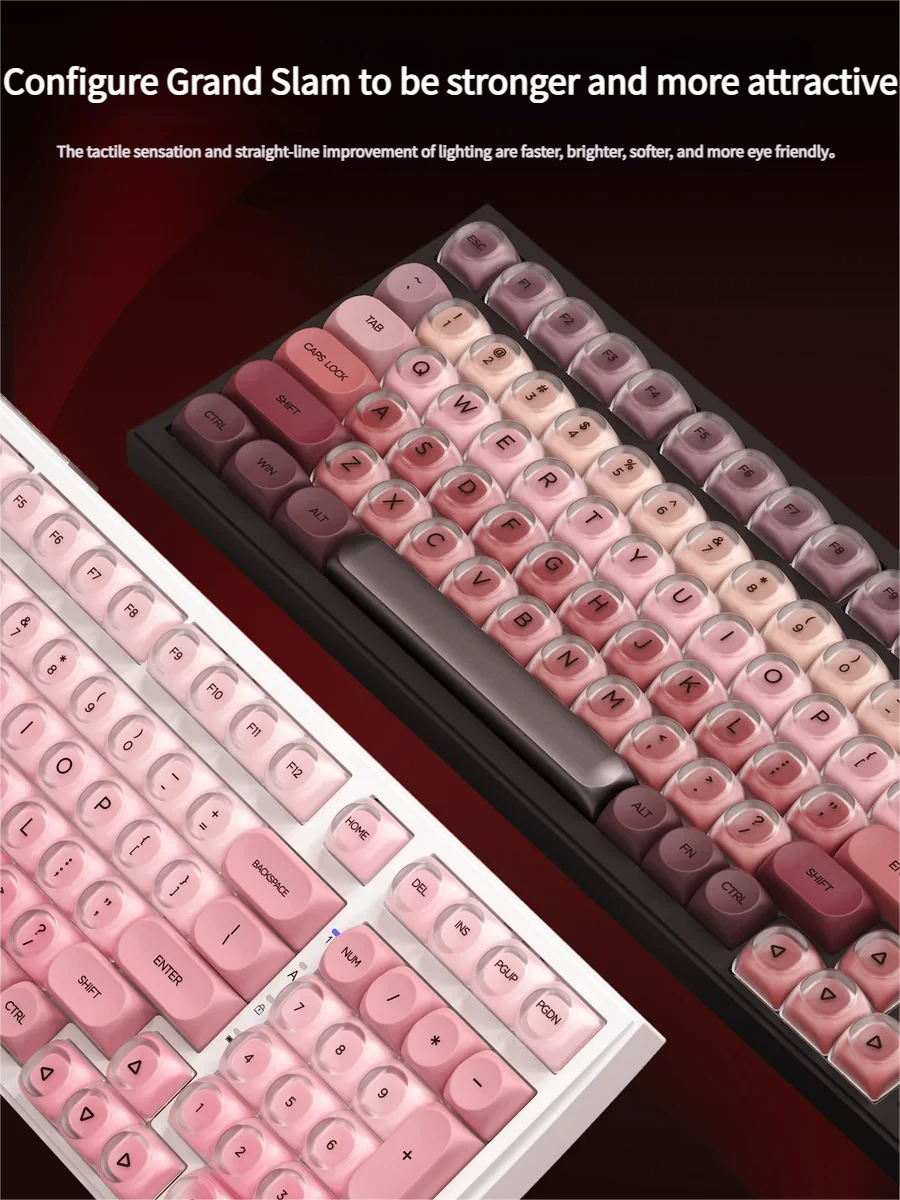 Explore the M99 Magnetic Switch Mechanical Keyboard's charming, cosmetic-inspired design and unique keycaps from every playful angle, featuring ultra-responsive design.