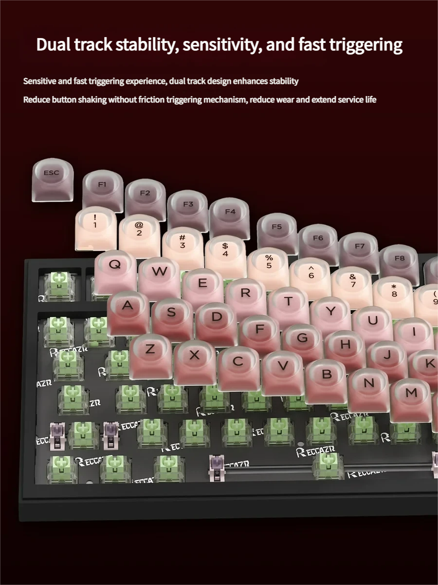Playful M99 Magnetic Switch Mechanical Keyboard showcasing its unique cosmetic-inspired design and soft colors from various angles, emphasizing ultra-responsive.