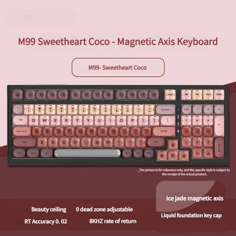 M99 Magnetic Switch Mechanical Keyboard with charming Sweetheart Cocoa keycaps, featuring a cosmetic-inspired aesthetic and ultra-responsive switches for playful design.
