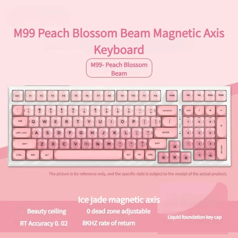 Charming M99 Magnetic Switch Mechanical Keyboard with soft pink, cosmetic-inspired foundation keycaps, perfect for ultra-responsive playful gaming.