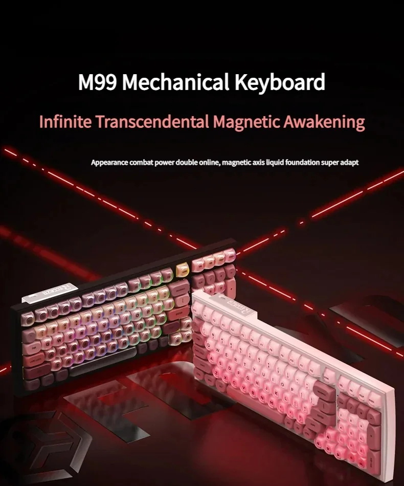A charming M99 Magnetic Switch Mechanical Keyboard, showcasing its unique cosmetic-inspired design with soft pastel keys, perfect for ultra-responsive playful gaming setup.