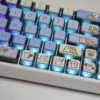Multiple views of the playful Cute Maltese Dog RGB keycaps set, highlighting their unique four-sided translucent design that brilliantly diffuses vibrant RGB glow.