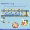 Gallery view of cute Maltese Dog RGB keycaps set, emphasizing their unique four-sided translucent design and vibrant light diffusion from various angles.