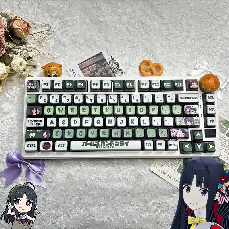 Subaru Awa MDA keycaps set: multiple views of the sleek, ergonomic profile and vibrant four-sided translucent RGB lighting, showing dynamic illumination.