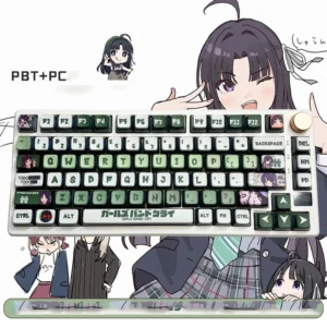 Subaru Awa MDA Keycap Set showcasing their sleek, ergonomic MDA profile with vibrant four-sided translucent RGB lighting illuminating a modern keyboard set.