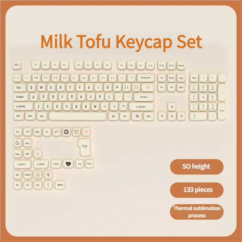 Milk Tofu PBT Dye-Sub keycap set variant in a creamy white, minimalist aesthetic with crisp, subtle legends, highlighting its clean premium design.