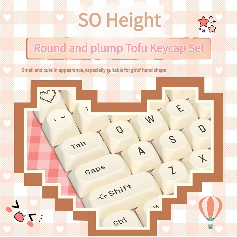 Close-up of Milk Tofu PBT Dye-Sub keycaps set, revealing the clean, creamy white minimalist design and crisp legends from a detailed angle.