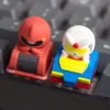 A collection of detailed views showcasing the handcrafted Chibi Character resin keycap, highlighting its vibrant, stylized mecha art from multiple angles.