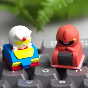Handcrafted Chibi Character keycap, a vibrant resin mecha art piece, showcasing a stylized Gundam Zaku design.