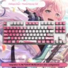 Dynamic MyGO Chihaya Anon glowing PBT keycaps set in a gallery view, highlighting their all-sided translucent material from various perspectives.