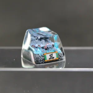 Artistic handcrafted Naruto Isobu Keycap showcasing an ethereal sky-blue Tailed Beast within intricate resin art.