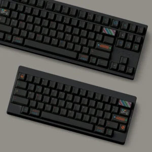 Sleek, pure black OP-1 Night PBT keycaps set featuring an iconic minimalist design and crisp legends, highlighting their durable, premium quality.