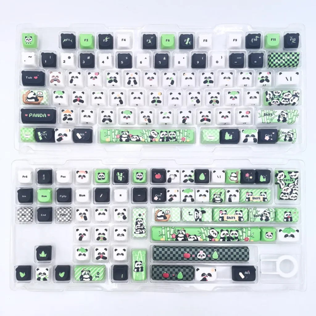 Exquisite handcrafted Panda Artisan Keycap Set. Multiple angles show this whimsical miniature sculpture's meticulous detail and iconic charm.