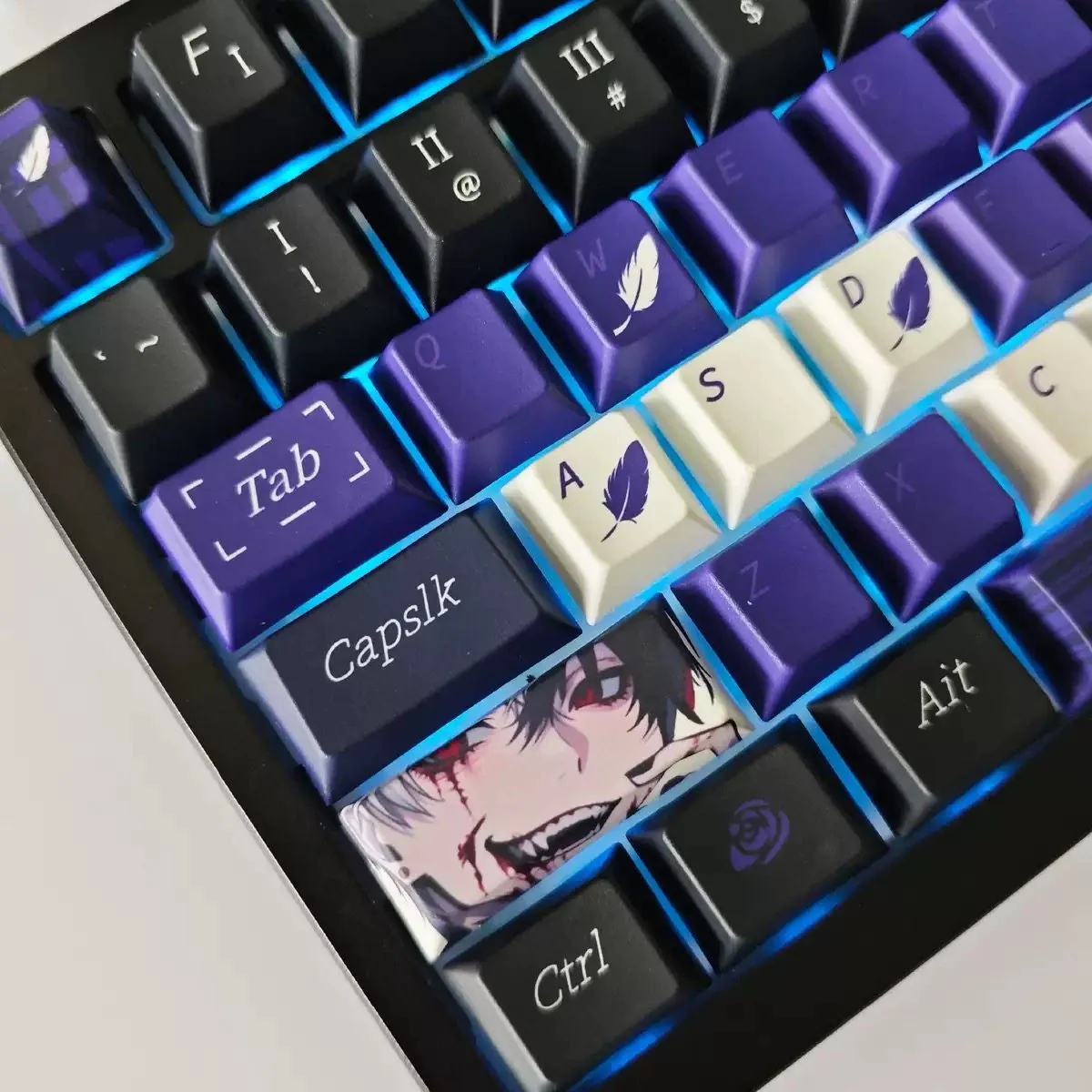 Dark Reverie PBT Keycap Set: multiple angles reveal durable PBT and elegant dye-sublimated legends. Deep, mysterious colors evoke a sophisticated.