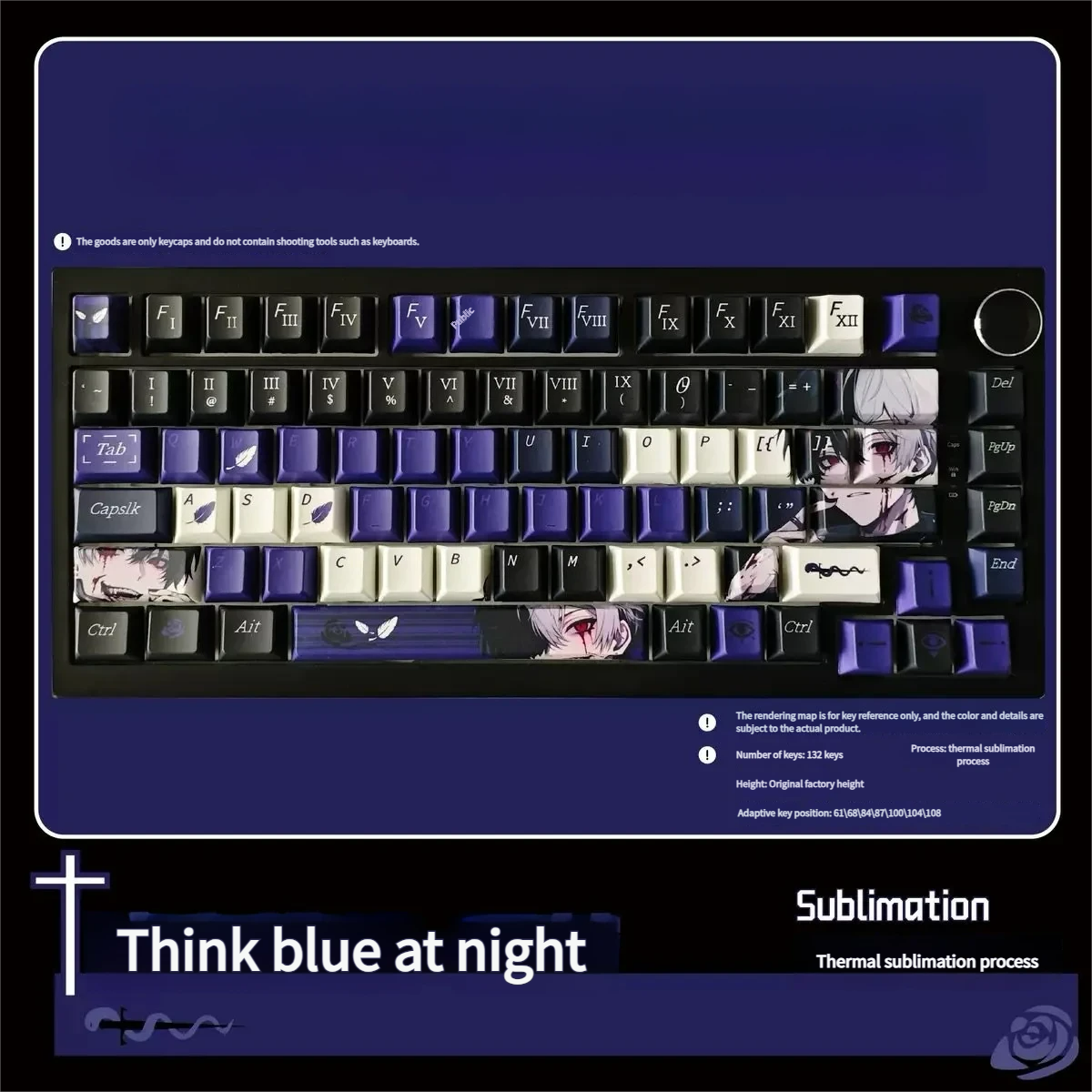 Dark Reverie PBT Keycap Set. Durable PBT, dye-sublimated. Elegant dark, mysterious, dreamlike aesthetic. Sophisticated nocturnal theme.